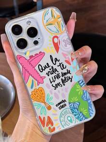 1pc Graffiti Airplane Travel Pattern Phone Case, Suitable For IPhone XR 11 12 13 14 15Plus 16Pro Max 17Air Max Series, Suitable As A Gift For Friends And Family - Multicolor - View 2