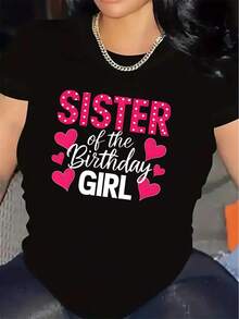 Camiseta de manga corta para cumpleaños de hermana, 100% algodón, hecha de tela de poliéster, ligera y duradera, adecuada para fiestas y celebraciones en casa o en restaurantes, con diseño de corazón rosa, ajuste cómodo, ideal para actividades y reuniones familiares, uso diario casual. - Negro - Ver 7