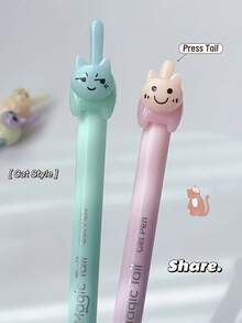 4pcs Cute Wiggly Kitty Tail Click Gel Pen, 0.5mm Needle Point Black Ink Pen, Quick Dry Smooth Writing, Retractable Press Design, Freely DIY The Kitten Suitable For Long Time Writing, Calligraphy And Homework - Gel Pen - View 7