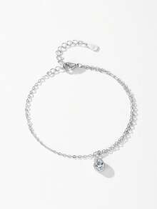 1 chiếc vòng tay dây xích hình giọt nước lấp lánh và sống động dành cho nữ, bằng bạc sterling 925, trang sức cưới. - Bạc - Xem 4