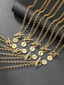 1 mặt dây chuyền chữ A-Z bằng thép không gỉ với khóa chữ T, thích hợp làm quà tặng cho gia đình, bạn bè, người yêu hoặc đeo hàng ngày. - Dây chuyền mặt chữ - Xem 3