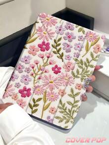 粉色花卉印花刺繡平板保護殼，相容 iPad Air 8(M4)2026(11吋)、Air 8(M4)2026(13吋)、Air 11吋 M3 2025/M2 2024、Air 第5代 2022、(A16) 11吋第11代 2025，相容 Galaxy Tab、Kindle Paperwhite 第12代 2024，透明背蓋時尚圖案保護殼，自動休眠/喚醒功能，氣墊防摔保護，適合禮品與辦公使用 - 彩色 - 查看 3