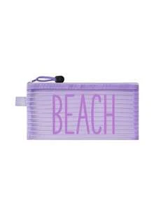 Striped Mesh Beach Bag, Colorful "Beach" Printed Makeup Bag, Beach Theme. Large Capacity Makeup Bag, Nylon Zipper Wash Bag - Lightweight, Can Store Sunscreen, Snacks, Bikinis, Documents, And Beach Essentials. - Multicolor - View 13