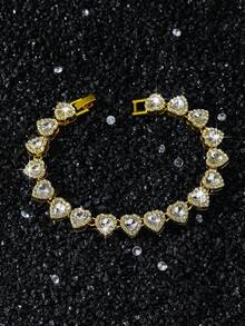 1 chiếc vòng tay nữ cổ điển đính đá hình trái tim bằng thủy tinh, quà tặng trang sức cho ngày Valentine. - yêu - Xem 7