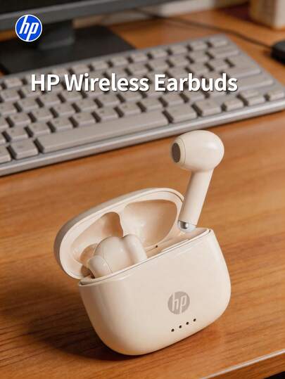 HP 全新惠普无线蓝牙耳机，半入耳式TWS立体声，内置麦克风支持高清语音通话，音乐和游戏均衡，低延迟，长续航，佩戴舒适，蓝牙6.0快速连接，兼容智能手机和电脑。
