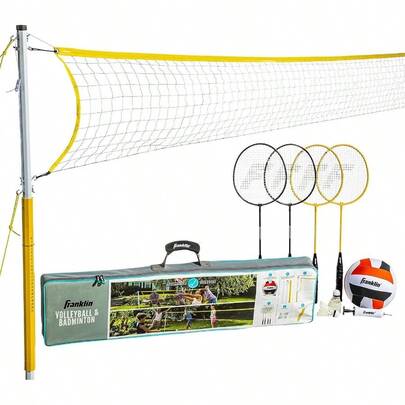 Volleyball+ Badminton Combo Sets - Backyard+ Beach Outdoor Volleyball+ Badminton Net Set - Portable Badminton+ Volleyball Net With Poles - Volleyball, Rackets+ Birdies Included