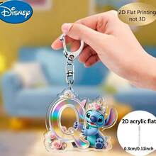 Stitch 字母鑰匙圈 | 壓克力卡通吊飾附鋅合金扣環，適合裝飾包包、汽車鑰匙圈，個性化禮物，節日裝飾鑰匙吊飾，汽車鑰匙圈，後背包錢包鑰匙圈環 - 彩色 - View 10