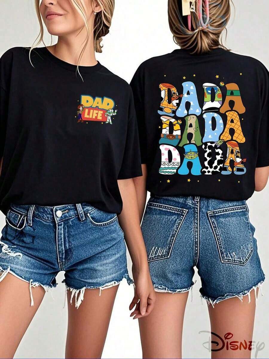 Autorización genuina de , camiseta de algodón 100% para mujer con estampado del personaje DADA de  - Estampado creativo de dibujos animados, tela ligera y transpirable, cuello redondo regular, camiseta casual de verano para la calle, camiseta de , regalo para las fiestas. - Negro - Ver 1