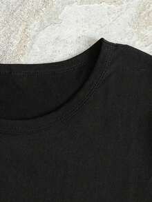 Oversized Casual T-Shirt With "1976 New York" Letter Print, Breathable, Short Sleeve, Crew Neck, Summer T-Shirt For Women, 100% Cotton, Durable - 黑色 - 查看 4