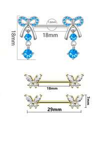 2 piezas de anillos para pezones con colgante de mariposa de cobre con circonita, joyería de perforación sexy de acero inoxidable apta para uso diario - Multicolor - Ver 2