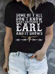 EARL Printed T-Shirt - Fashionable Top With A Round Neck And Loose Fit, Perfect For Everyday Wear, Camping, Concerts, Hip-Hop, Rock And Rap Events - Casual Short-Sleeved Round Neck T-Shirt - Lightweight And Breathable For Your Spring And Summer Wardrobe. - 黑色 - 查看 7