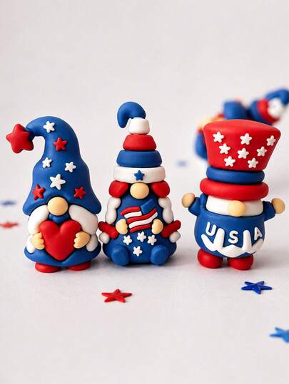 6pcs/Set Patriotic 4th Of July Gnome Figurines, Faceless Red White Blue American Elves, Independence Day Desktop Decor, Memorial Day Home Decoration, Handmade Clay Style Gnome Set With American Flag, Suitable For Party, Holiday Home, Office, Party & Festival Decoration