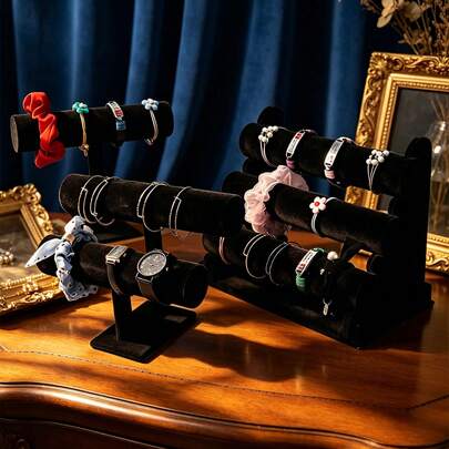 1pc Multi-Size T-Bar Velvet Bracelet Display Stand, Detachable Multi-Tier Holder For Bracelets, Hair Scrunchies And Watches, Soft Non-Slip Velvet Material Protects Jewelry, Ideal For Home Vanity, Boutique Display, Retail Store And Craft Fair, Elegant Compact Design Perfectly Organizes And Showcases Your Accessories, Great Gift For Jewelry Lovers And Small Business Owners