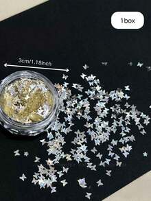 1盒銀色蝴蝶與星星造型薄片亮片，精緻美甲裝飾，適用於美甲沙龍美甲飾品 - 彩色 - 查看 4