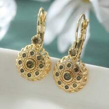 Vintage Elegant Hollow Flower Zirconia Pendant Earrings, Handmade Accessories Suitable For Daily Wear, Perfect Gift For Women - Gold - View 6