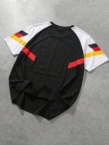 Fractyr 男士运动街头服饰，德国主题国旗印花宽松短袖足球服 - 黑色 - 查看 5
