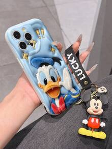 Disney Mickey Mouse Clubhouse Phone Case : 3D Fluffy Pattern Border Protector Phone Soft Phone Case With A Free Cute Mickey Bracelet Chain Lanyard, Mickey, Minnie, Goofy, Donald Duck, Daisy Duck, Pluto, For Apple 17 Promax 17 Pro 16 15 14 13 12 11 Pro Max XS Max X XR Soft Cover Summer Phone Case - 白色 - 查看 6