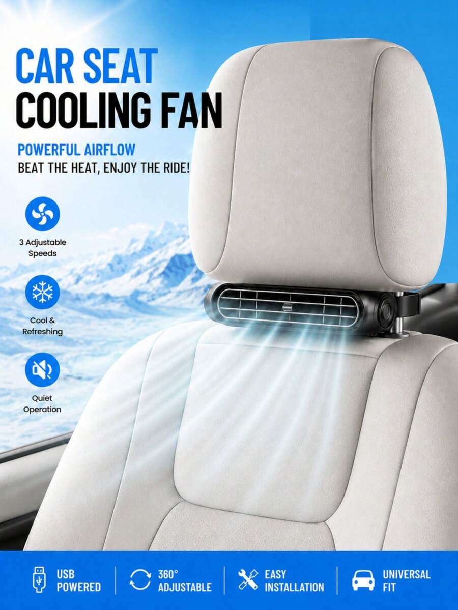 Car Headrest Cooling Fan, Portable USB Backseat Seat Fan With 3 Adjustable Wind Speeds, Quiet Invisible Neck Cooling Fan For Driver & Passenger Seat, Universal Car Summer Accessory, Gift For Men & Women