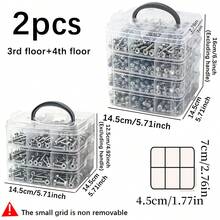 2 piezas Caja de almacenamiento de piezas con compartimentos transparentes, material PP de alta transparencia, compartimentos pequeños fijos en capas para evitar la mezcla, apilable y combinable para ahorrar espacio, adecuado para el hogar, garaje, taller y tienda de relojes/joyas, clasificación clara y acceso conveniente para artículos pequeños - Caja de almacenamiento con múltiples compartimentos - Ver 13