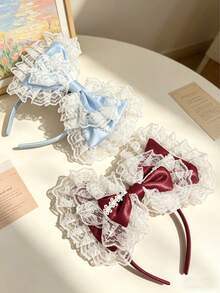 1pc Vintage French Princess Style Lace Headband, Exquisite Multi-Layer Ruffle Bow Design, Face-, Suitable For Daily Wear/Cosplay, Aesthetic Hair Accessory - Multicolor - View 4