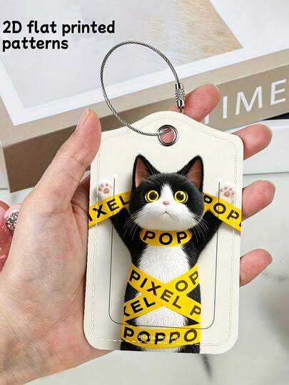 Neue süße Katzen-Muster Reisegepäckanhänger, mit Namen und ID-Informationen, aus PU-Material gefertigt, ein Reiseaccessoire, Gepäckidentifikation, sportliches Design, funktionaler Anhänger, leichter Anhänger, strapazierfähiges Material, Gepäckleser, Reiseanhänger, ein Urlaubsutensil.