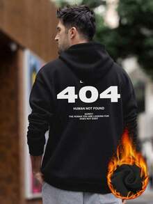 Krometka Men's Autumn/Winter Street Style Numeric Element Print Hoodie Sweatshirt-Unisex Women & Men's Daily Wear - Black - View 2