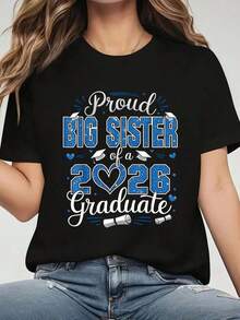 Proud Big Sister Of A Class Of 2026 Graduate - Women's Graphic Design Camisole, Casual All Season Clothing, Comfortable, Soft, Short Sleeve, Round Neck, 100% Cotton, Breathable And Comfortable. - 黑色 - 查看 6