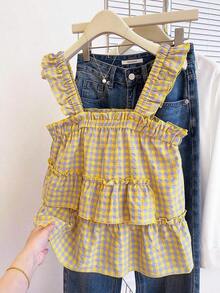 Blusa linda con volantes a cuadros para mujer - Multicolor 2 - Ver 8