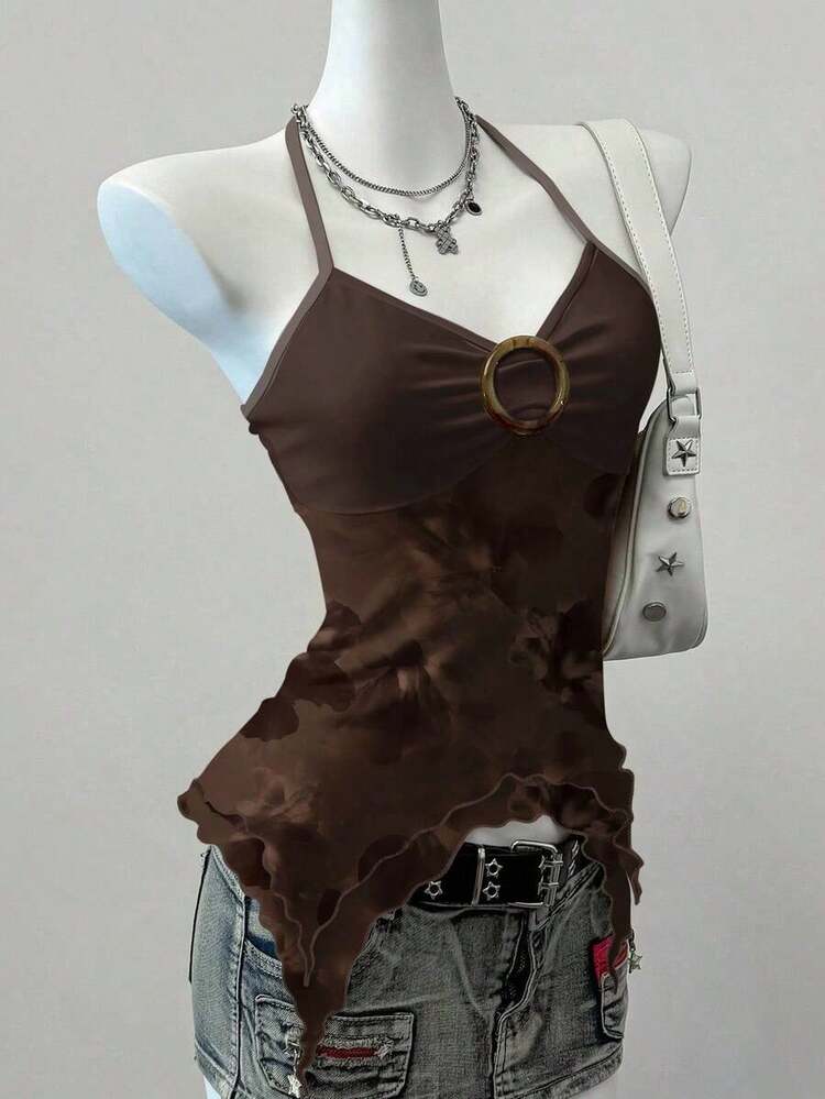 Blusa casual de mujer con cuello de corbata y estampado de anacardo, versátil para uso diario - Multicolor 2 - Añade 7