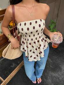 Top tubo/cropped con estampado de plantas para vacaciones de mujer - Amarillo claro - Ver 8