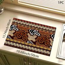 1pc Vintage Print Pattern Absorbent Mat/Drying Mat For Coffee Maker, Tableware - Absorbent Polyester Desktop Protective Mat With Rubber Anti-Slip Pad, For Kitchen Counter Decor, Home Bar And Dining Table - Multicolor - View 6