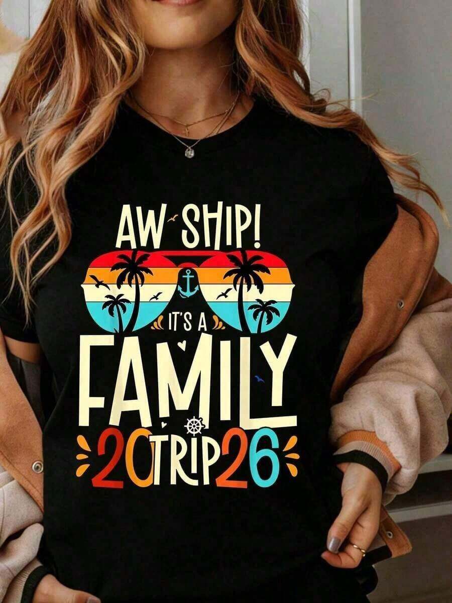 Camiseta de Verano para Mujer "Es un Viaje Familiar 2026" - Vacaciones en Barco, Escapada Familiar, Viaje con Árbol y Ancla, Ropa Divertida para Vacaciones, Ropa de Playa, Ropa de Verano - Negro - Ver 1