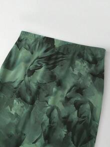 Falda ajustada de malla con estampado de leopardo para mujer, ropa de otoño - Verde Oliva - Ver 3