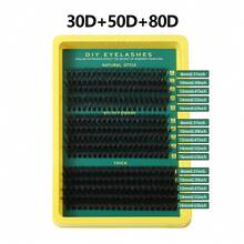 300/280/240/200片装 D型卷翘蓬松假睫毛，30D+50D+80D/20D/40D/80D可选，双侧适用，单簇DIY嫁接，浓密自然，防水可重复使用，适合新手，日常佩戴，派对、旅行、音乐节等场合。 - D - 查看 12