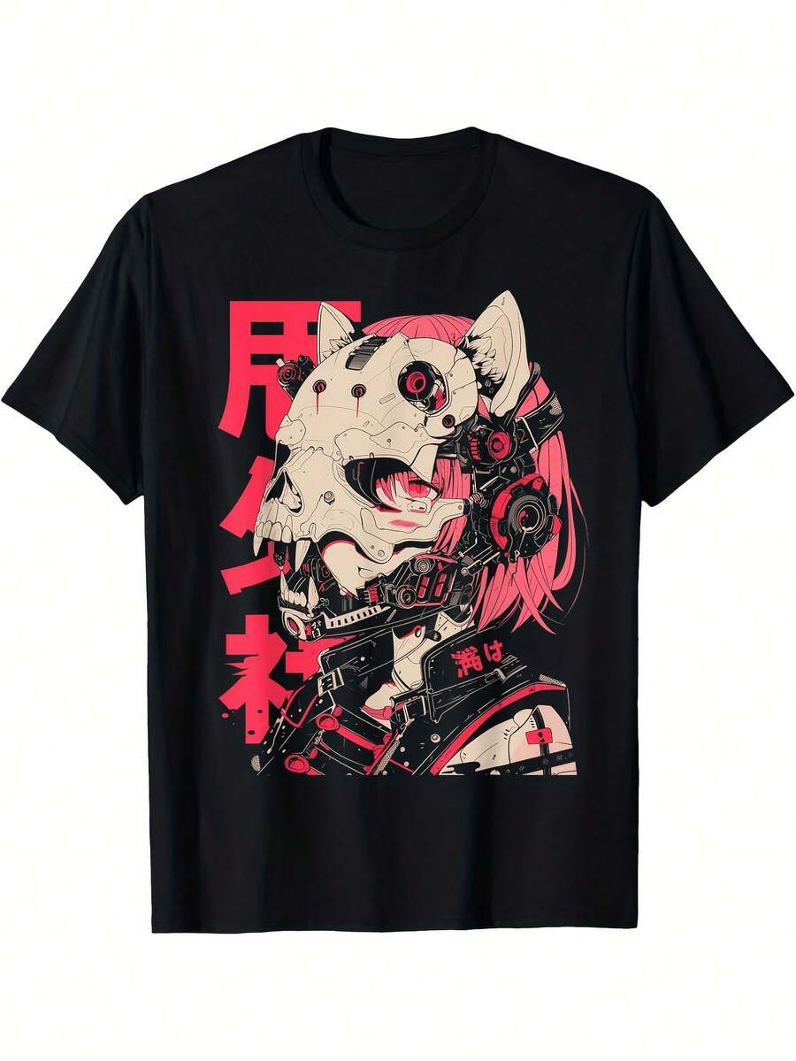 Camiseta de manga corta estampada de verano 2026, estilo anime, manga, cyberpunk, estética techwear, Harajuku, con diseño divertido y único, patrones ricos y puros, suave y transpirable, casual y versátil, para Halloween y Navidad, estilo  Stea, para hombre y mujer.