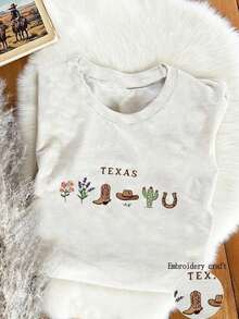 Sudadera con cuello redondo bordada con la flor del estado de Texas, la Bluebonnet, camisa de regalo personalizada con la flor del estado de Texas 1845, camiseta de mujer vaquera del estado americano - Blanco - Ver 5