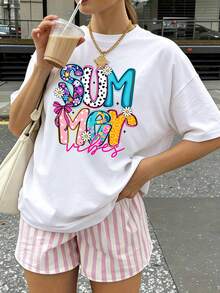 Women Pure Cotton T Shirt Summer Vibes Fun Print Graphic Tee Cute Summer Outfit Y2k Fashion  Casual Wear For Beach Party And Daily Style High Quality Summer Clothing - 白色 - 查看 1