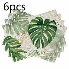 18*11.81 Inch (45*30cm) Tropical Monstera Leaf Print Rectangular Placemats, Available In 1/2/4/6/8/30 Sets, Made Of 100% Polyester With Non-Slip And Heat-Resistant Properties, Machine Washable, Hand Washable And Dry Cleanable, Ideal For Daily Dining And Home Decor, Perfect For Tropical And Boho Style Enthusiasts - Multicolor - View 20