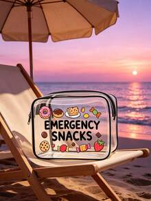 「Emergency Snacks」字母印花 PVC 洗漱收納包，拉鍊開合，輕量耐褪色化妝盥洗包，適合女性與女孩，TSA 認可便攜式化妝包，易擦拭清潔，可作為母親、老師、朋友、護理師或女性好友的化妝包禮物，開學假期與返校旅行必備，防水洗漱包 - 彩色 - 查看 3