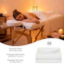 Juego de 6 sábanas de microfibra para mesa de masaje, cada juego incluye fundas de mesa de masaje, sábanas bajeras, fundas para cuna facial - Blanco - Ver 3