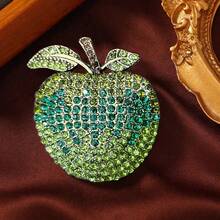 1pc Fashionable Cute Fruit Gradient Rhinestone Apple Alloy Brooch, Women's Stylish Coat Decoration Accessory - Gradient Apple Brooch - View 7