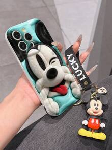 Disney Mickey Mouse Clubhouse Phone Case : 3D Fluffy Pattern Border Protector Phone Soft Phone Case With A Free Cute Mickey Bracelet Chain Lanyard, Mickey, Minnie, Goofy, Donald Duck, Daisy Duck, Pluto, For Apple 17 Promax 17 Pro 16 15 14 13 12 11 Pro Max XS Max X XR Soft Cover Summer Phone Case - 白色 - 查看 6