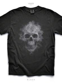 Unisex T-shirt med dödskalle och rökgrafik: Halloween-kostym T-shirt, herr-t-shirts, herrkläder, herrset, herr-t-shirt, herrartiklar, vardagsklänningar för kvinnor, damset, eleganta blusar, dam-t-shirts, damklänning - Svart - Visa 6