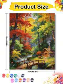 秋季森林小屋橋樑溪流風景 DIY 數位油畫 手作工藝家居裝飾 40x50cm/16x20in 節日禮物 - 40*50厘米 - 查看 3
