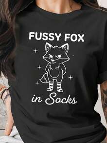 Fussy Fox en S1oC1KS T1S1Hirt, Funny Fox T1EE, Minimalist, Western S1Hirt, Black and White S1Hepherd, Animal Lover Gift, UniS1ex, Graphic T1EE. - Negro - Ver 2