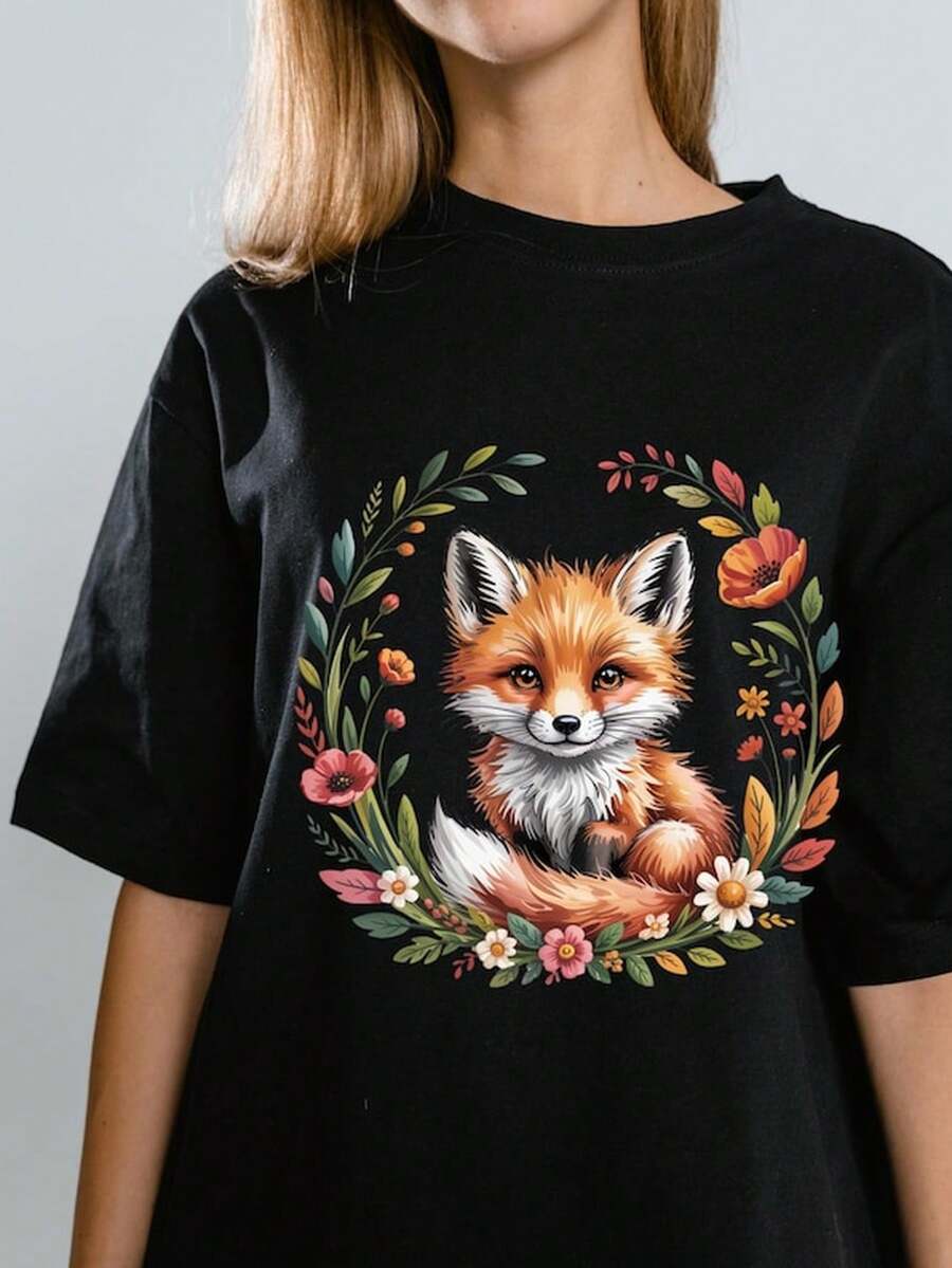 Grfico de Zorros Florales T1S1HirT1 Impresin de B1Osque Negro T1EE