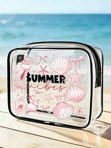 1 chiếc túi đi biển bằng PVC chống thấm nước in chữ "Summer" trang trí vỏ sò và sao biển, túi đựng mỹ phẩm PVC, túi đựng đồ du lịch PVC có khóa kéo, túi đựng đồ vệ sinh cá nhân nhẹ, chống phai màu, hộp đựng trang điểm di động được TSA chấp thuận, thiết kế dễ lau chùi, phù hợp cho cả nam và nữ, quà tặng tuyệt vời cho mẹ, giáo viên, bạn bè, y tá, túi đựng mỹ phẩm, túi đựng đồ vệ sinh cá nhân cần thiết cho trường học/kỳ nghỉ, quà tặng Ngày của Mẹ, vật dụng cần thiết cho mùa hè. - Nhiều màu - Xem 2