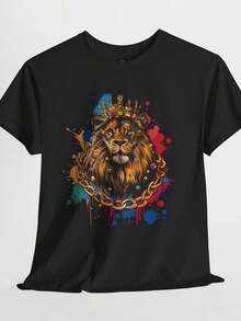 King Lion UniS1ex T1EE, Lion With Crown And Chain, Urban Streetwear S1Hirt, MA1Jestic Animal Top, Rule The Jungle T1S1Hirt. - 黑色 - 查看 1