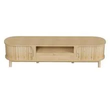Mueble para TV con puertas y cajones. Mueble de ratán para TV, puertas de madera maciza, solución de almacenamiento de estilo rústico – panel frontal bajo. - Color natural - Ver 6