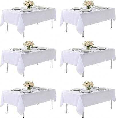 6PCS White Rectangular Tablecloth Durable Polyester Table Linen For Weddings Events Parties Home Dining And Banquets, White